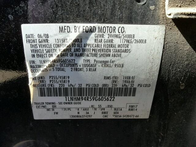 1LNHM94R59G605622 - 2009 LINCOLN MKS BLACK photo 10