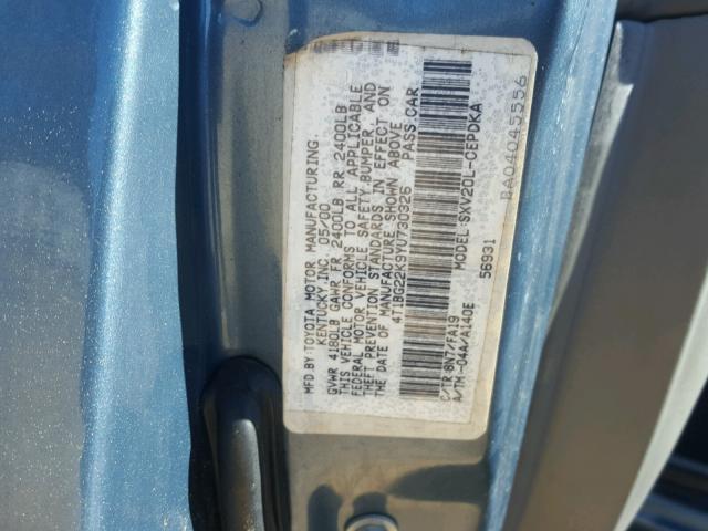 4T1BG22K9YU730326 - 2000 TOYOTA CAMRY CE BLUE photo 10