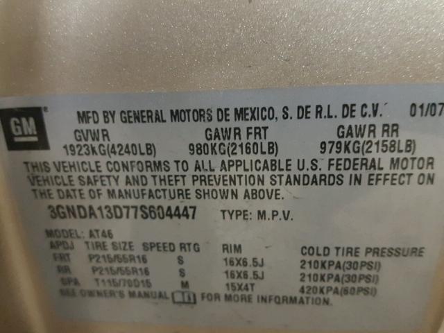 3GNDA13D77S604447 - 2007 CHEVROLET HHR LS 棕色 照片 10