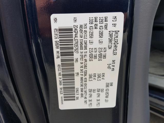 2D4GP44L67R357627 - 2007 DODGE GRAND CARA BLUE photo 10