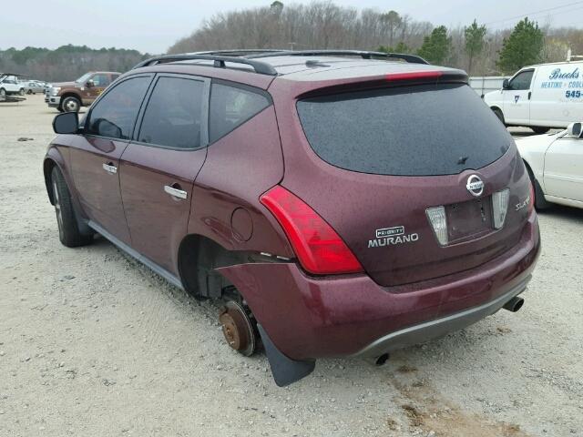 JN8AZ08W25W433539 - 2005 NISSAN MURANO SL RED photo 3