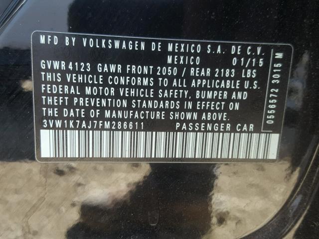 3VW1K7AJ7FM286611 - 2015 VOLKSWAGEN JETTA BASE 黑色 照片 10