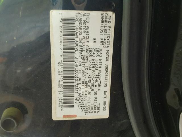 JTJHF10U010172327 - 2001 LEXUS RX 300 BLACK photo 10