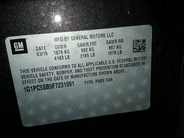 1G1PC5SB9F7231991 - 2015 CHEVROLET CRUZE LT CHARCOAL photo 10