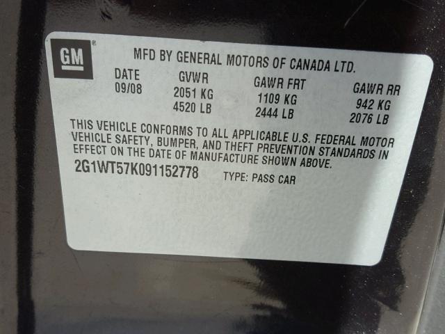 2G1WT57K091152778 - 2009 CHEVROLET IMPALA 1LT CHARCOAL photo 10