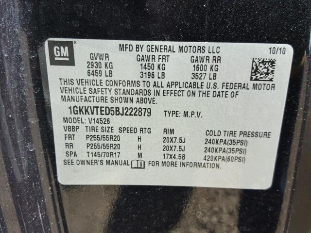 1GKKVTED5BJ222879 - 2011 GMC ACADIA DEN BLACK photo 10