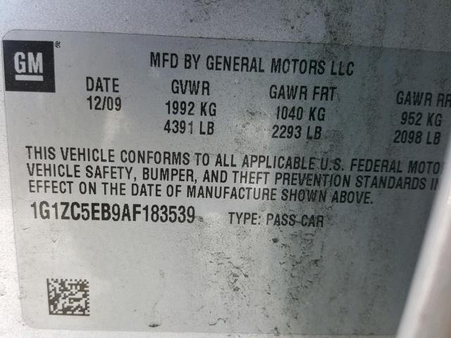 1G1ZC5EB9AF183539 - 2010 CHEVROLET MALIBU 1LT 银色 照片 10