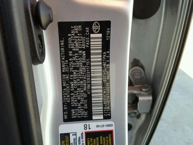 4T1BK1EB3EU117151 - 2014 TOYOTA AVALON BAS 银色 照片 10