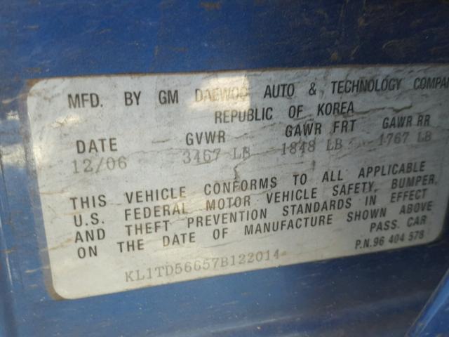 KL1TD56657B122014 - 2007 CHEVROLET AVEO BASE Mavi foto 10