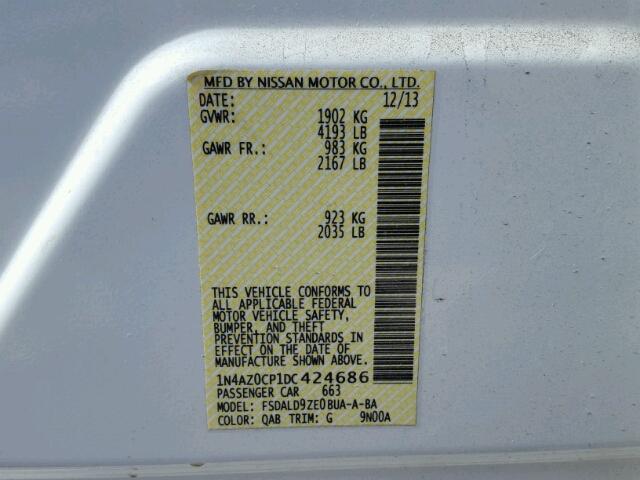 1N4AZ0CP1DC424686 - 2013 NISSAN LEAF S WHITE photo 10