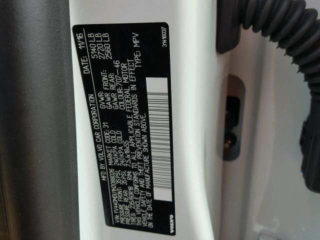 YV440MDU1H2088026 - 2017 VOLVO XC60 T5 WHITE photo 10