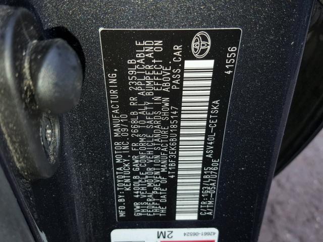 4T1BF3EK6BU185147 - 2011 TOYOTA CAMRY BASE GRAY photo 10