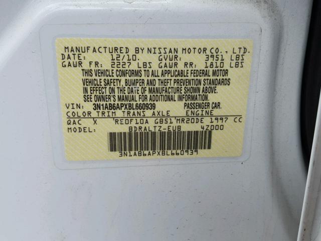 3N1AB6APXBL660939 - 2011 NISSAN SENTRA 2.0 WHITE photo 10