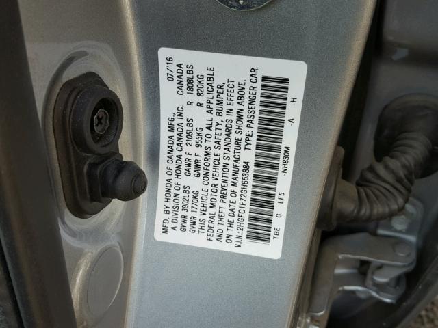 2HGFC1F72GH653884 - 2016 HONDA CIVIC EXL 银色 照片 10