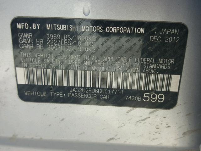 JA32U2FU6DU017711 - 2013 MITSUBISHI LANCER ES/ SILVER photo 10