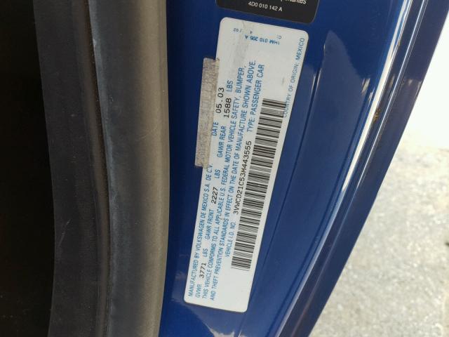 3VWCD21C53M443555 - 2003 VOLKSWAGEN NEW BEETLE 蓝色 照片 10