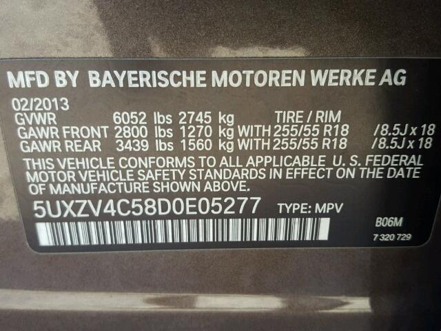 5UXZV4C58D0E05277 - 2013 BMW X5 XDRIVE3 BROWN photo 10