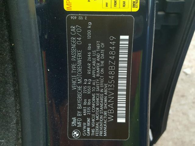 WBANV13548BZ48449 - 2008 BMW 528 XI BLACK photo 10