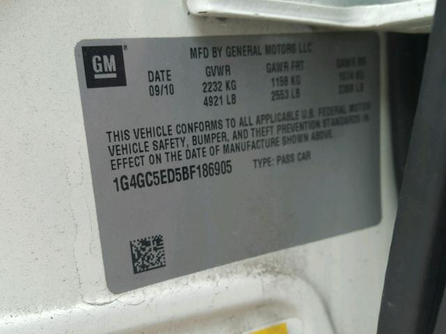 1G4GC5ED5BF186905 - 2011 BUICK LACROSSE C WHITE photo 10