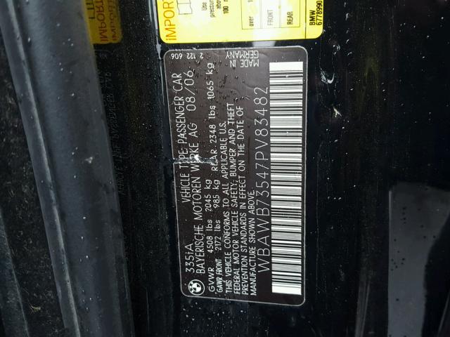 WBAWB73547PV83482 - 2007 BMW 335 I BLACK photo 10