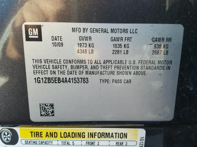 1G1ZB5EB4A4153783 - 2010 CHEVROLET MALIBU LS 灰色 照片 10