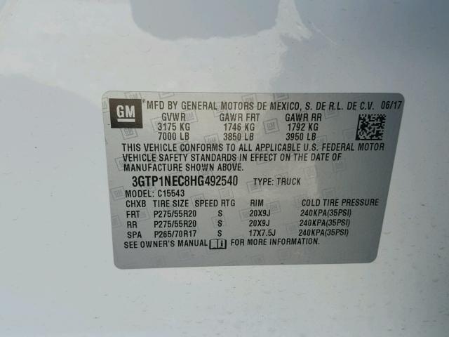 3GTP1NEC8HG492540 - 2017 GMC SIERRA C15 WHITE photo 10