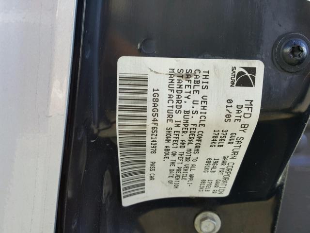 1G8AG54F65Z143978 - 2005 SATURN ION LEVEL SILVER photo 10