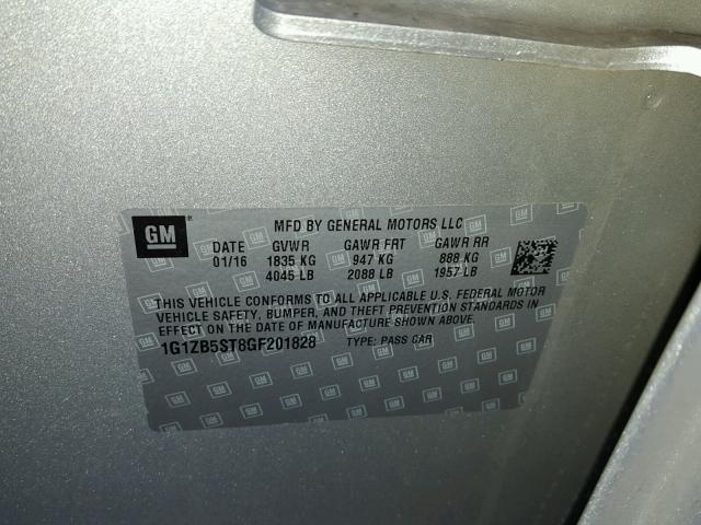 1G1ZB5ST8GF201828 - 2016 CHEVROLET MALIBU LS SILVER photo 10