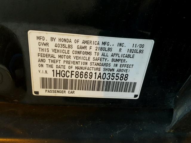 1HGCF86691A035588 - 2001 HONDA ACCORD VAL GREEN photo 10