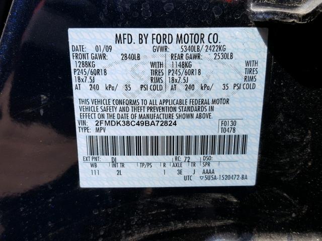 2FMDK38C49BA72824 - 2009 FORD EDGE SEL BLUE photo 10