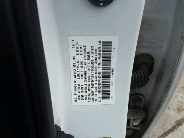 1HGCR2F80FA007949 - 2015 HONDA ACCORD EXL WHITE photo 10