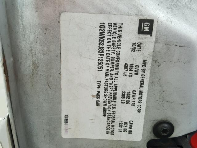1G2WK52J83F125051 - 2003 PONTIAC GRAND PRIX Gümüş foto 10