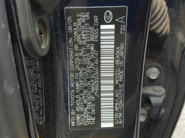 JTHBA30G365146147 - 2006 LEXUS ES 330 BLUE photo 10