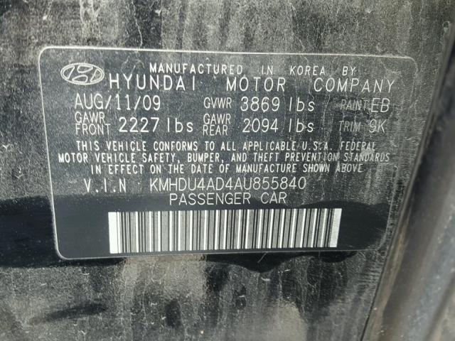 KMHDU4AD4AU855840 - 2010 HYUNDAI ELANTRA BL BLACK photo 10