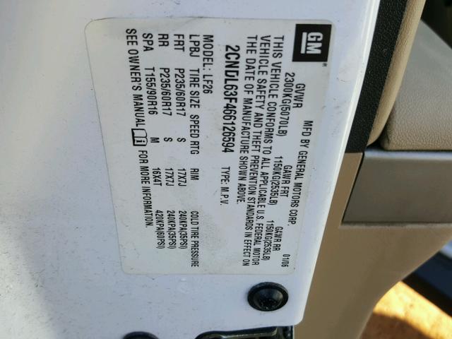 2CNDL63F466126594 - 2006 CHEVROLET EQUINOX LT WHITE photo 10