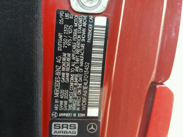 WDBFA61E4LF013452 - 1990 MERCEDES-BENZ 300 SL RED photo 10