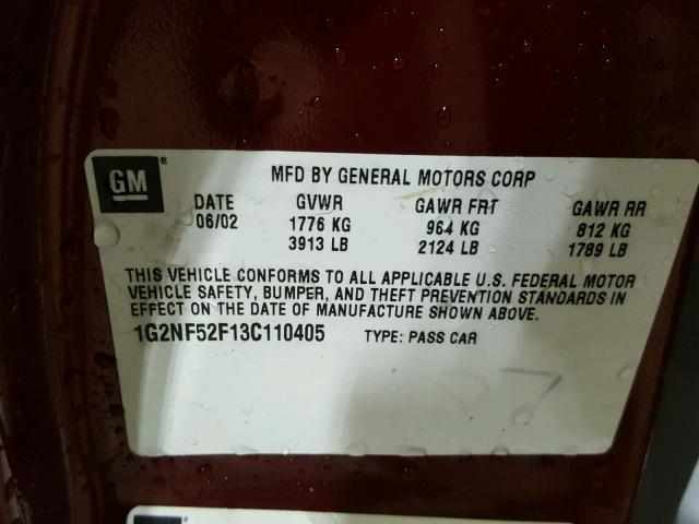 1G2NF52F13C110405 - 2003 PONTIAC GRAND AM S Bordo foto 10