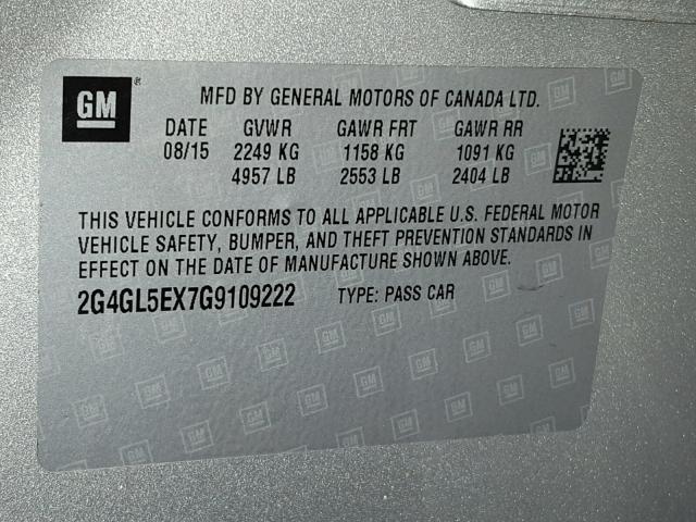 2G4GL5EX7G9109222 - 2016 BUICK REGAL SILVER photo 10