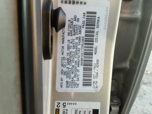 1NXBR32E17Z881069 - 2007 TOYOTA COROLLA CE SILVER photo 10