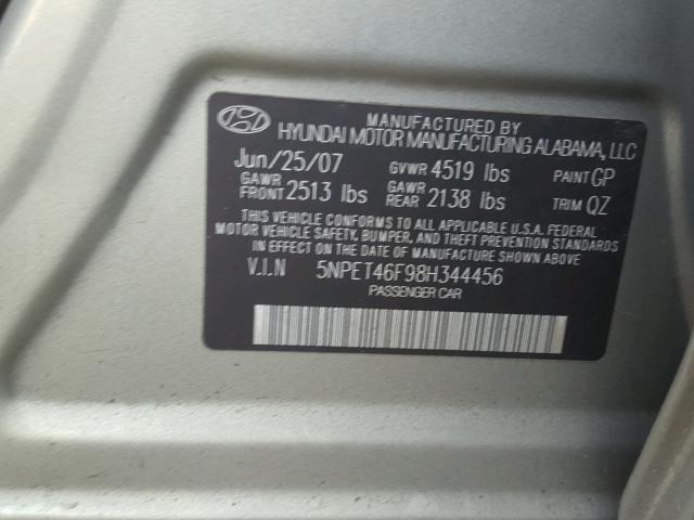 5NPET46F98H344456 - 2008 HYUNDAI SONATA GLS GREEN photo 10