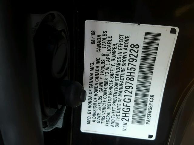 2HGFG12978H579228 - 2008 HONDA CIVIC EXL 黑色 照片 10