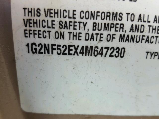 1G2NF52EX4M647230 - 2004 PONTIAC GRAND AM S GOLD photo 10