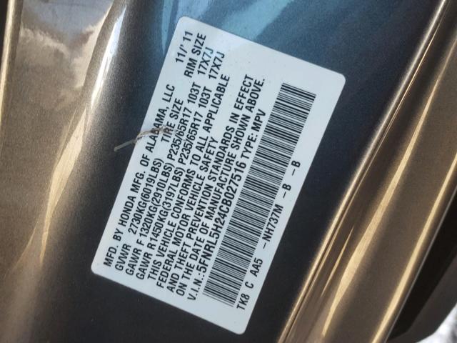 5FNRL5H24CB027516 - 2012 HONDA ODYSSEY LX SILVER photo 10