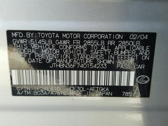 JTHBN36F740154233 - 2004 LEXUS LS 430 SILVER photo 10