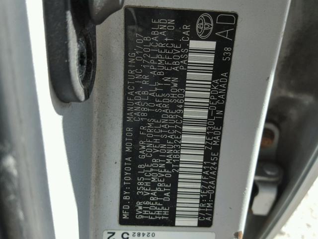 2T1BR32E77C794603 - 2007 TOYOTA COROLLA CE SILVER photo 10