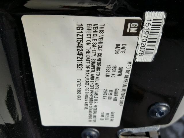 1G1ZT54824F211921 - 2004 CHEVROLET MALIBU LS შავი ფოტო 10