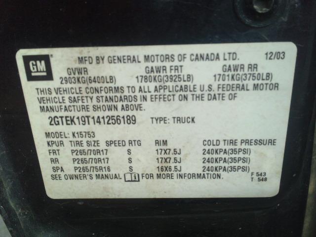 2GTEK19T141256189 - 2004 GMC NEW SIERRA BLACK photo 10