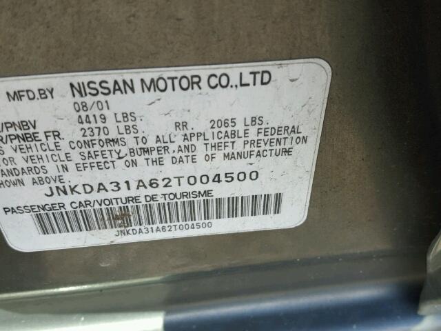 JNKDA31A62T004500 - 2002 INFINITI I35 TAN photo 10