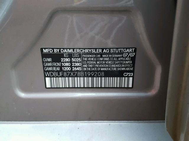 WDBUF87X78B199208 - 2008 MERCEDES-BENZ E 350 4MAT GRAY photo 10