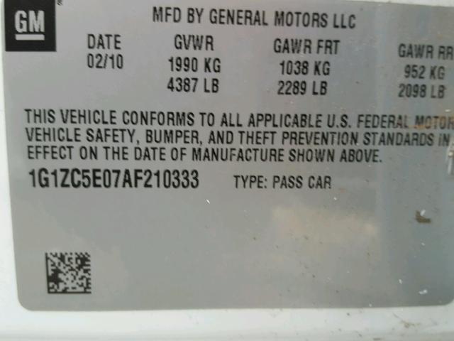 1G1ZC5E07AF210333 - 2010 CHEVROLET MALIBU 1LT WHITE photo 10